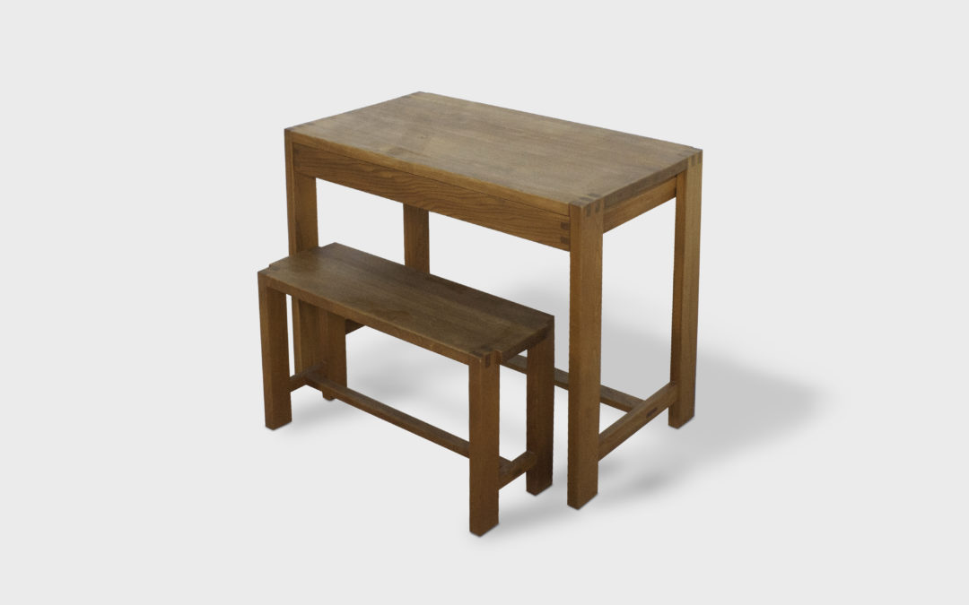 Desk with Stool by Pierre Chapo in Solid Elmwood