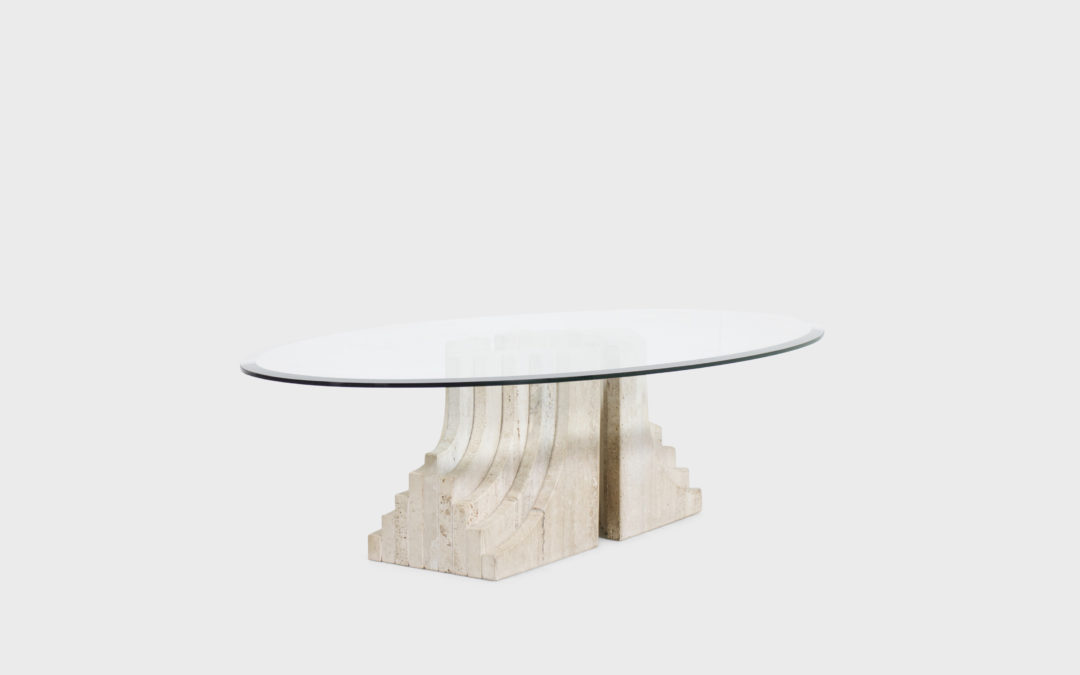 Sculptural Glass and Travertine Coffee Table, 1970s