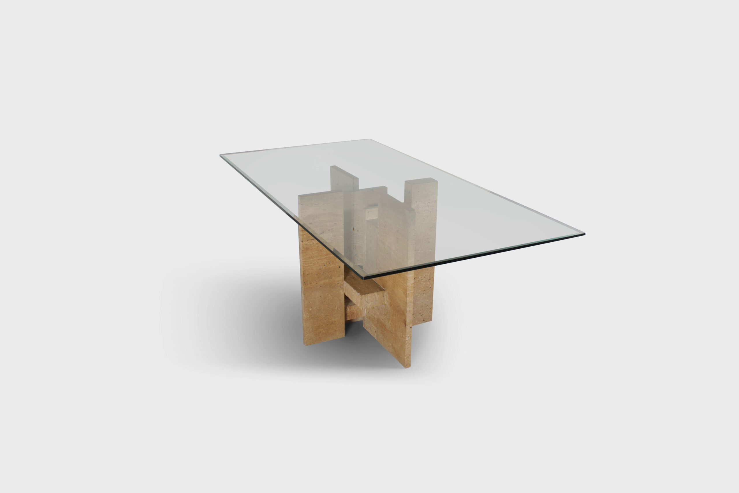 Sculptural Willy Ballez Dining Table in Travertine and Glass