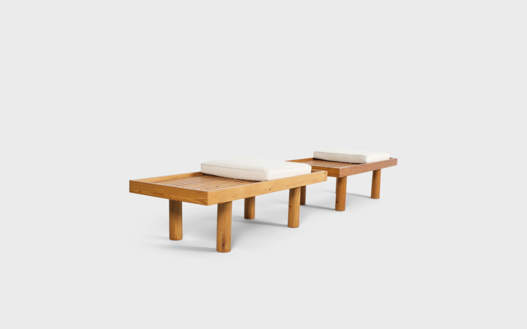 Set of French Pine Wood Slat Benches