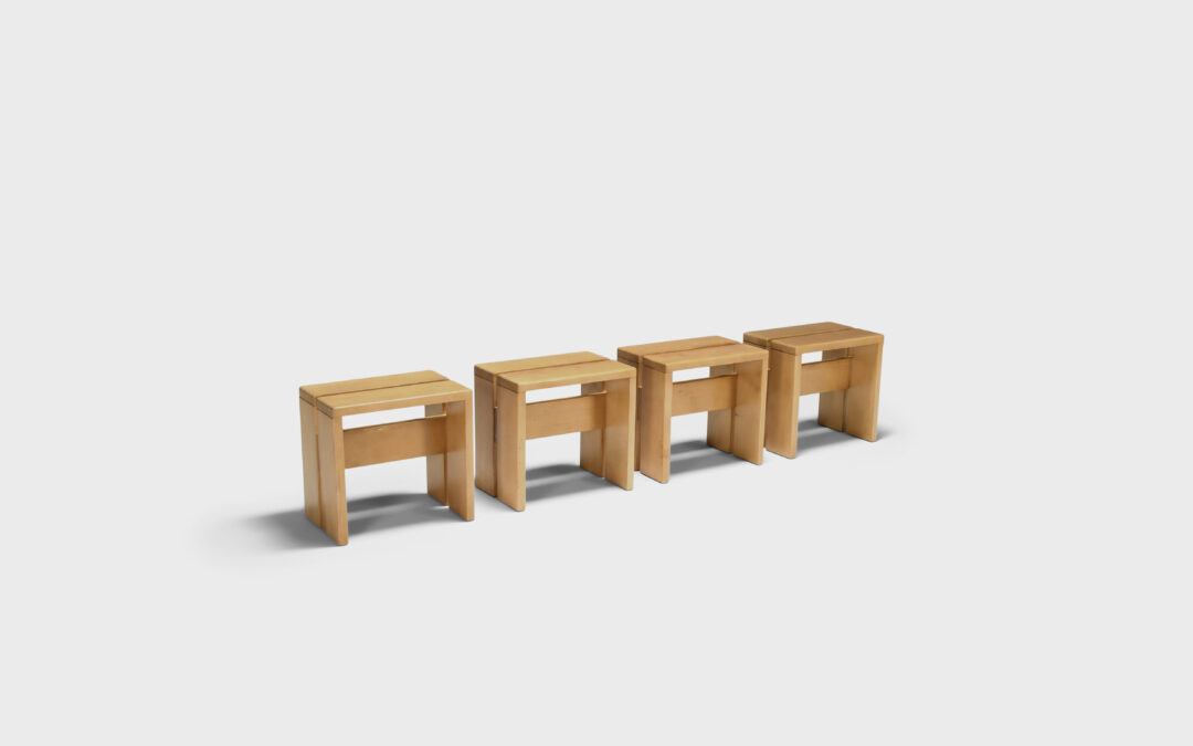 Set of Four Charlotte Perriand Stools for Les Arcs