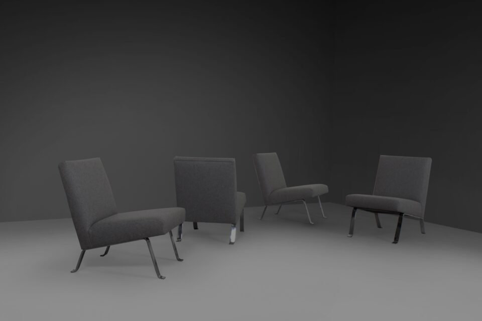 Four Chairs by Joseph Andre Motte in Grey Fabric