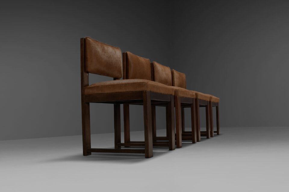 Set of 4 minimalist Art Deco Dining Chairs in Cowhide