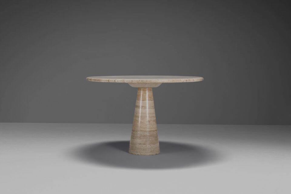Impressive Round Natural Travertine Marble Dining Table, Italy, 1970s