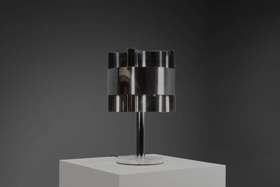 Large Chrome and Marble Table Lamp Attributed to Pierre Cardin, France 1970s