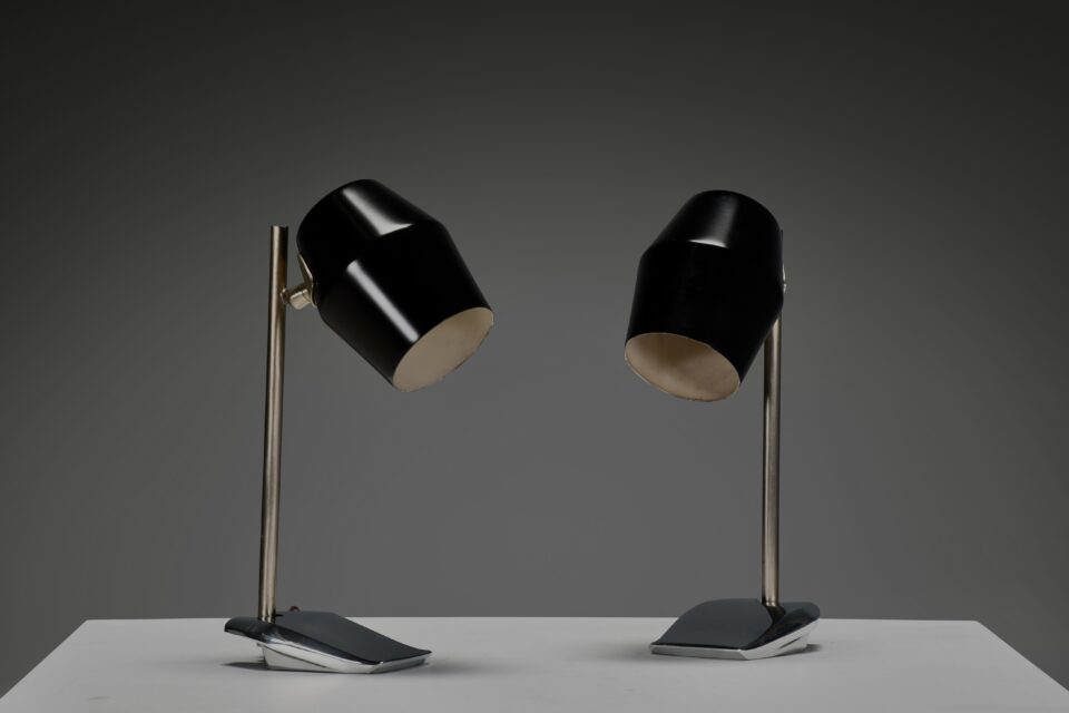 Set of Adjustable Black Metal Table Lamps by Oscar Torlasco for Lumi