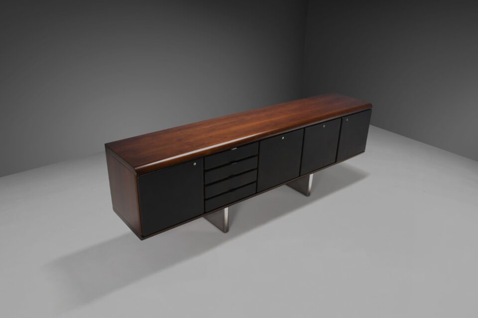Walnut, Metal and Leather Hans von Klier “Il Ponte” Sideboard for Skipper, 1970s