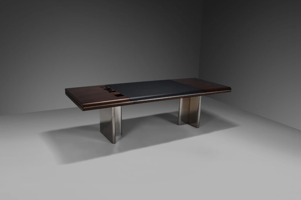 Walnut, Metal and Leather Hans von Klier “Il Ponte” Desk for Skipper, 1970s